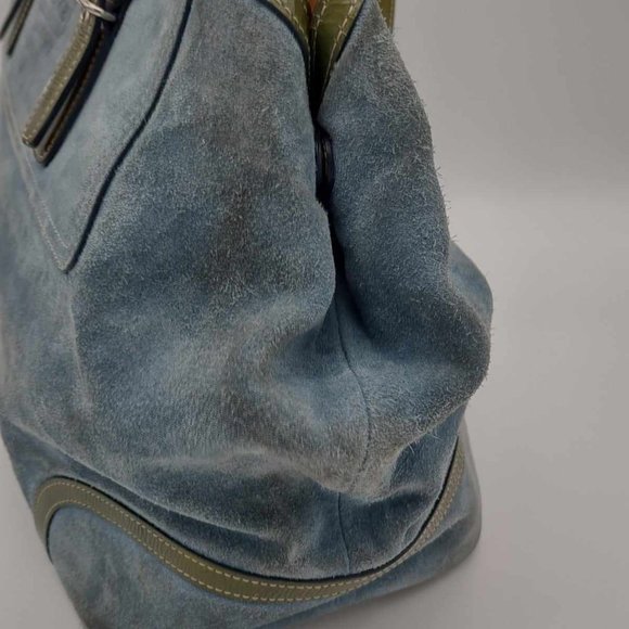 COACH Ltd. Ed. Hamptons Blue Suede w/green patent handles tote - Picture 9 of 9